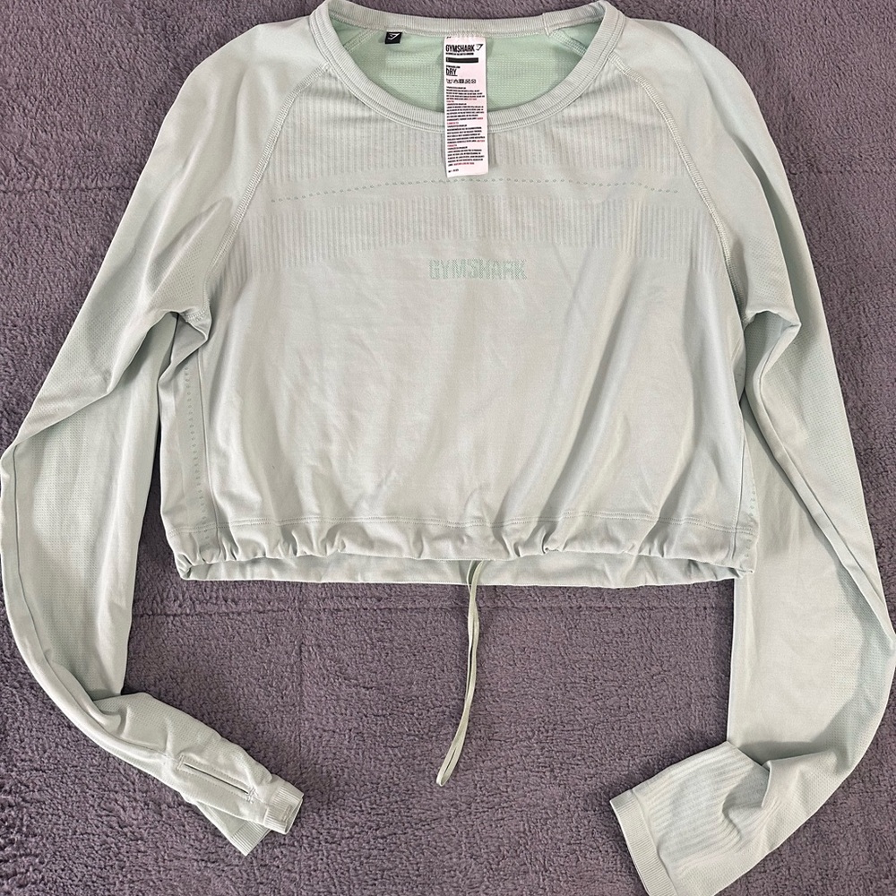 Gymshark Green Long Sleeve Crop Top with Tie Front